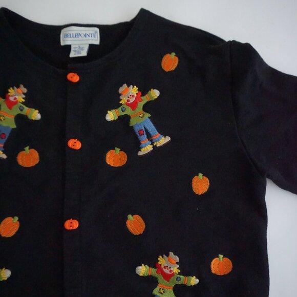 Vintage BellePointe Black Pumpkin Scarecrow Cotton Halloween Holiday Cardigan L - Picture 6 of 11